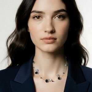 Vintage 90s black and silver leaves station necklace